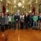 Imanol Sanjuán, Maribel García y Alejandro Sánchez con la corporación municipal